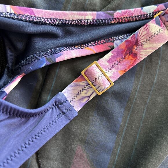 Lands End Swimsuit 12 Large One Piece Floral Built In Bra Lined Navy Blue Purple - Picture 7 of 15